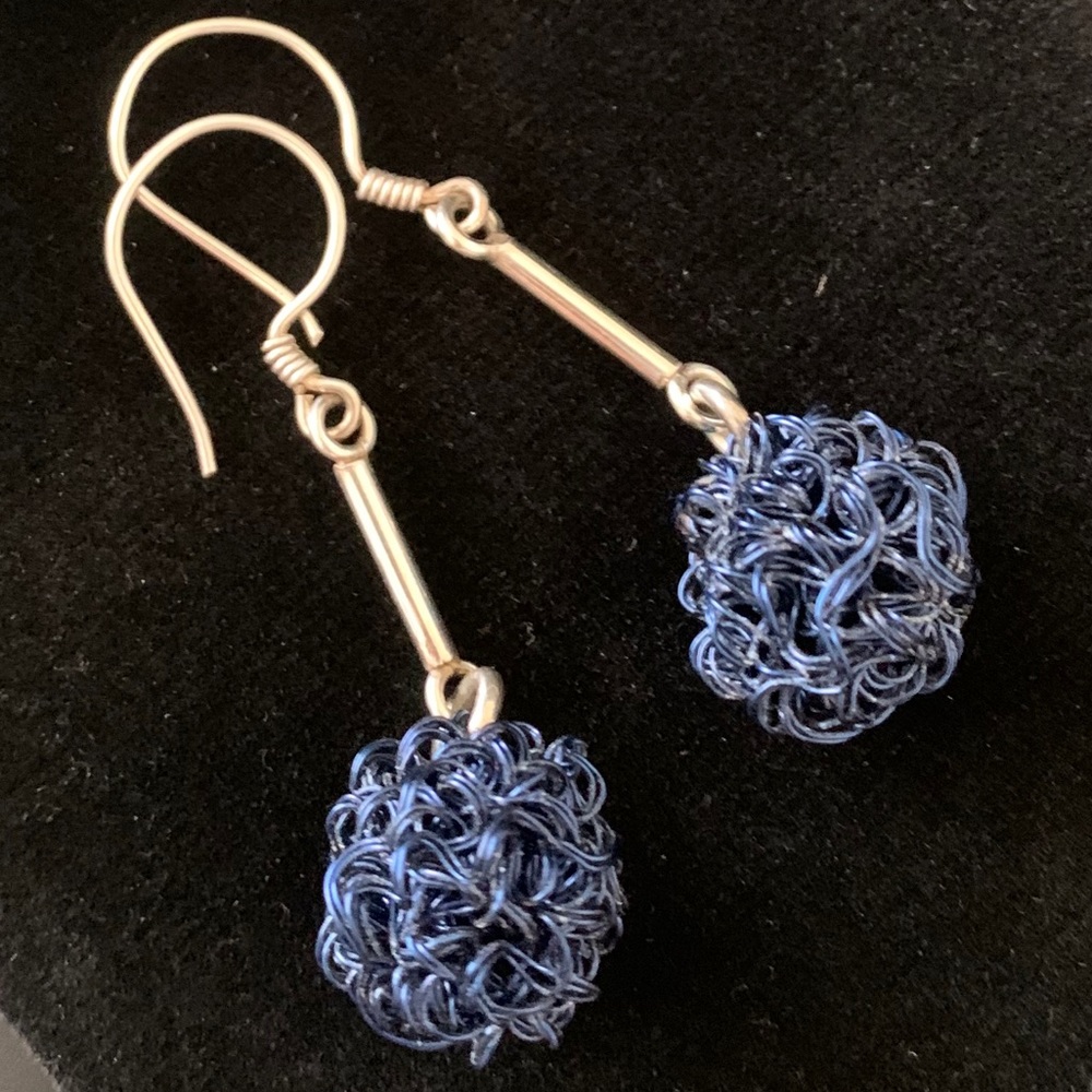 NEW Silver 950 Blue Wire Dangle Earrings